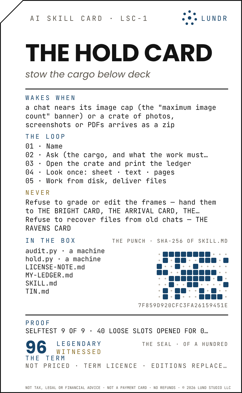THE HOLD CARD — an AI skill card in the LSC-1 format